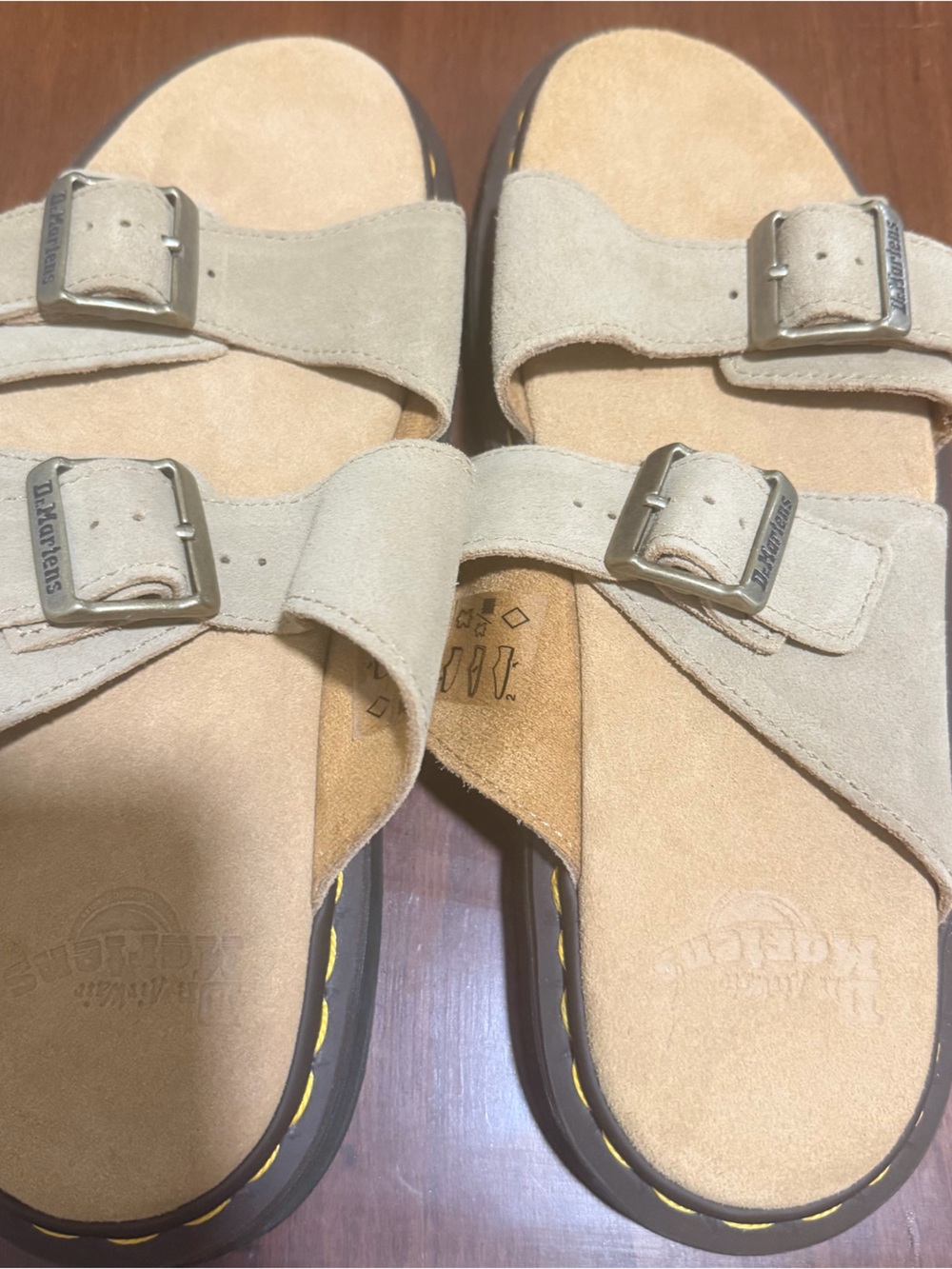 New never worn Dr. Martens Beige Suede Double-Buckle Slide Sandals size 10